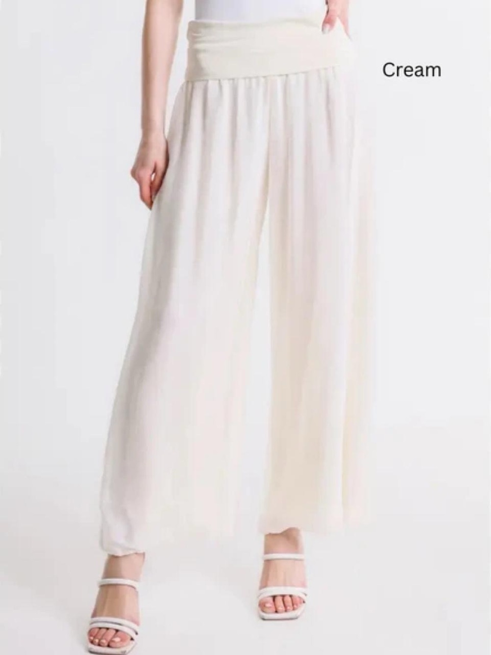 Cream Wide-Leg Lounge Pants